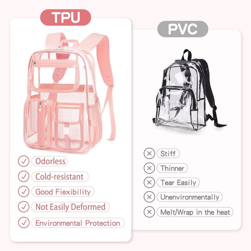 Cusangel Pink See Through Backpack For Women, Clear Backpack Heavy Duty,Clear BookBag,16 x11 x5inch TPU Large Capacity for School,stadium events, Sport Events,Travel,mochila transparente para mujer (Pink) - Image 4